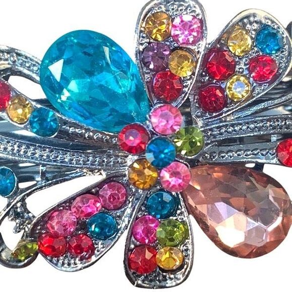 Jeweled Rainbow French Barrette – Crystal Flower Design - Picture 3 of 8